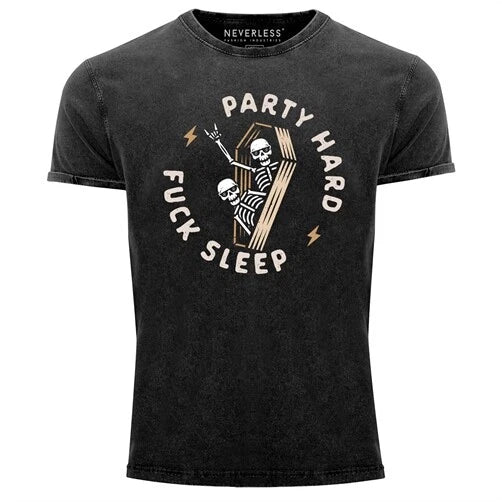 Neverless ® men's vintage shirt print shirt saying motif party hard fuck Unisex