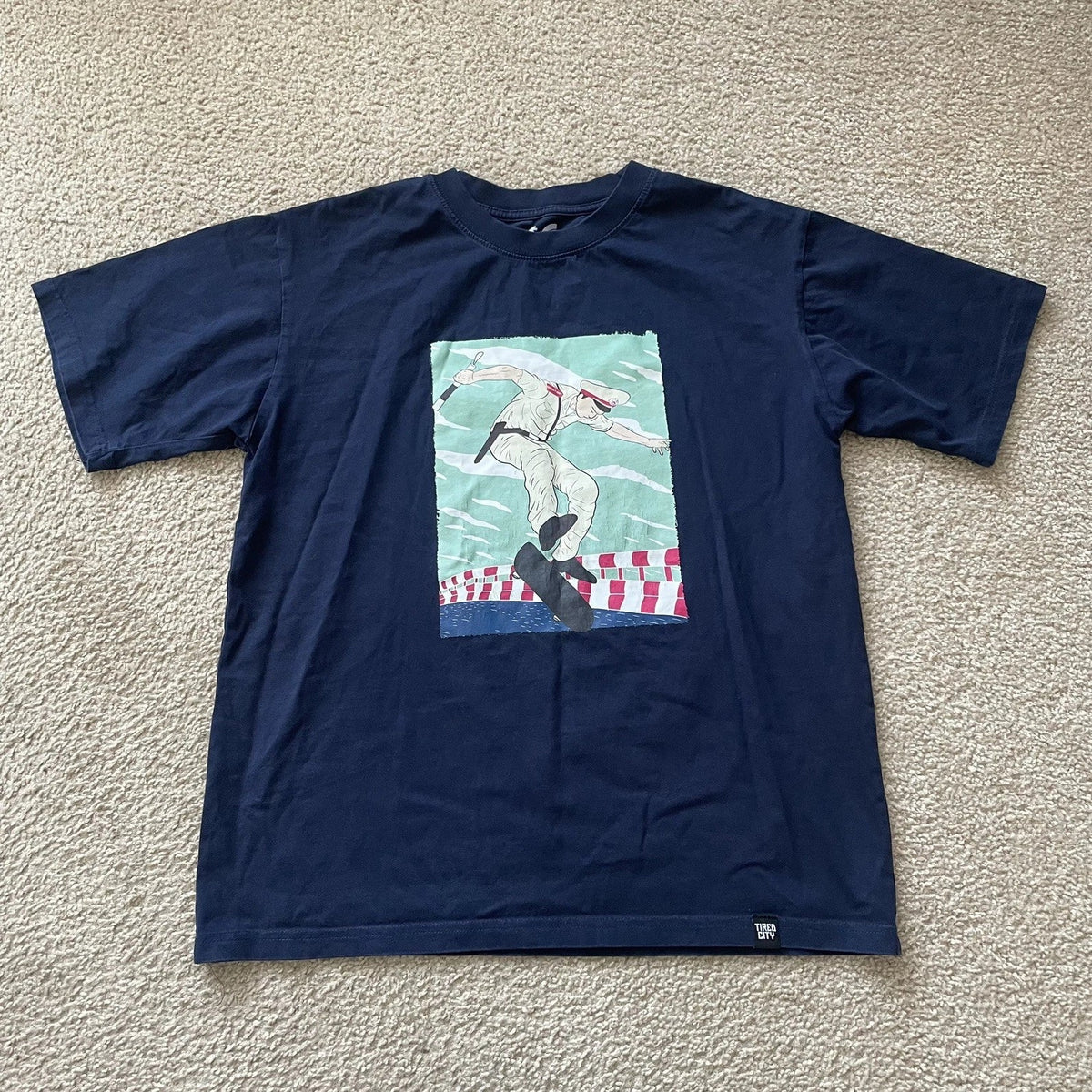 TiredCity Skateboard Graphic T Shirt Navy Blue XL Vietnamese Duong Giap Skate Unisex