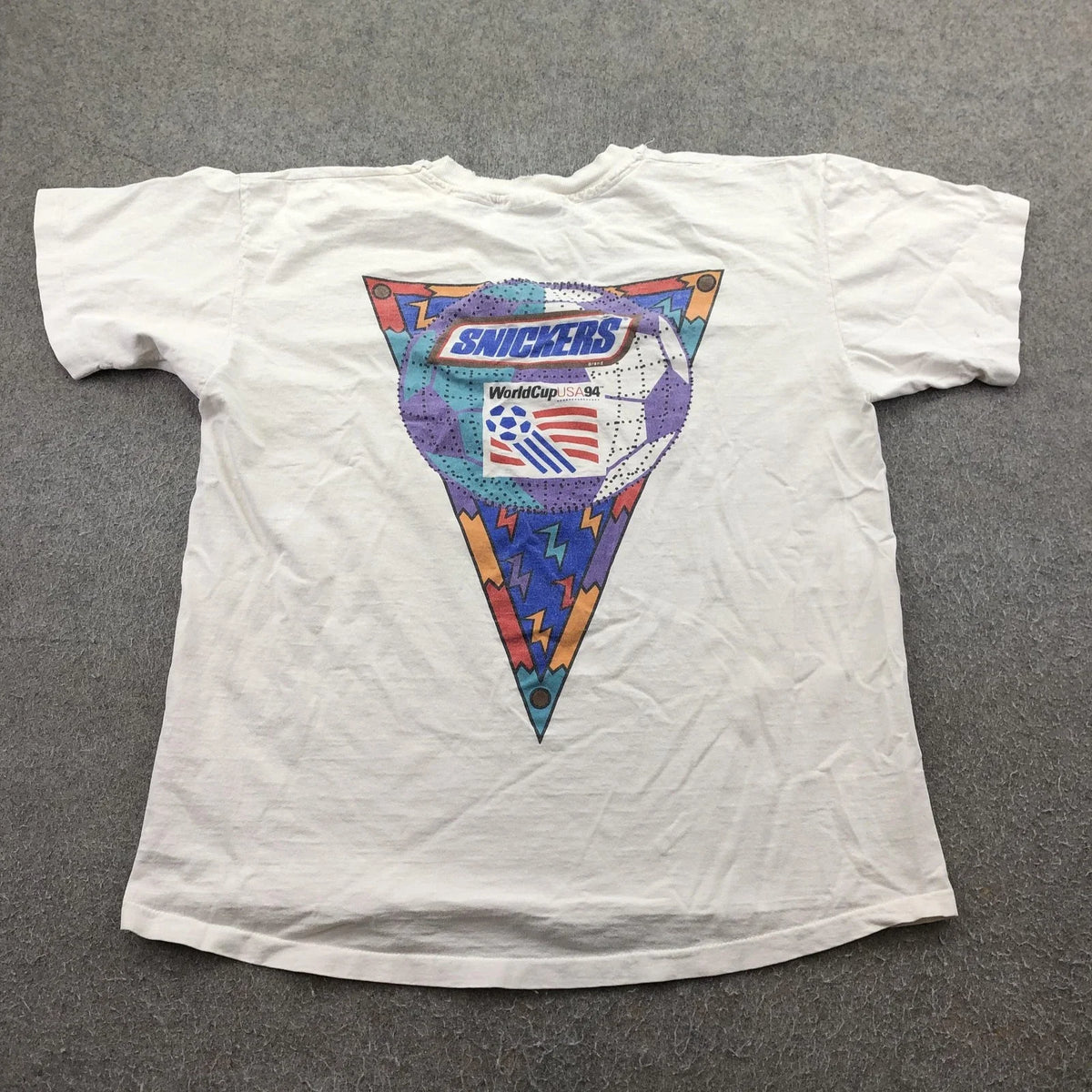 Vintage World Cup Shirt Mens XL White Snickers USA 94 Soccer Graphic Tee 1994 Unisex