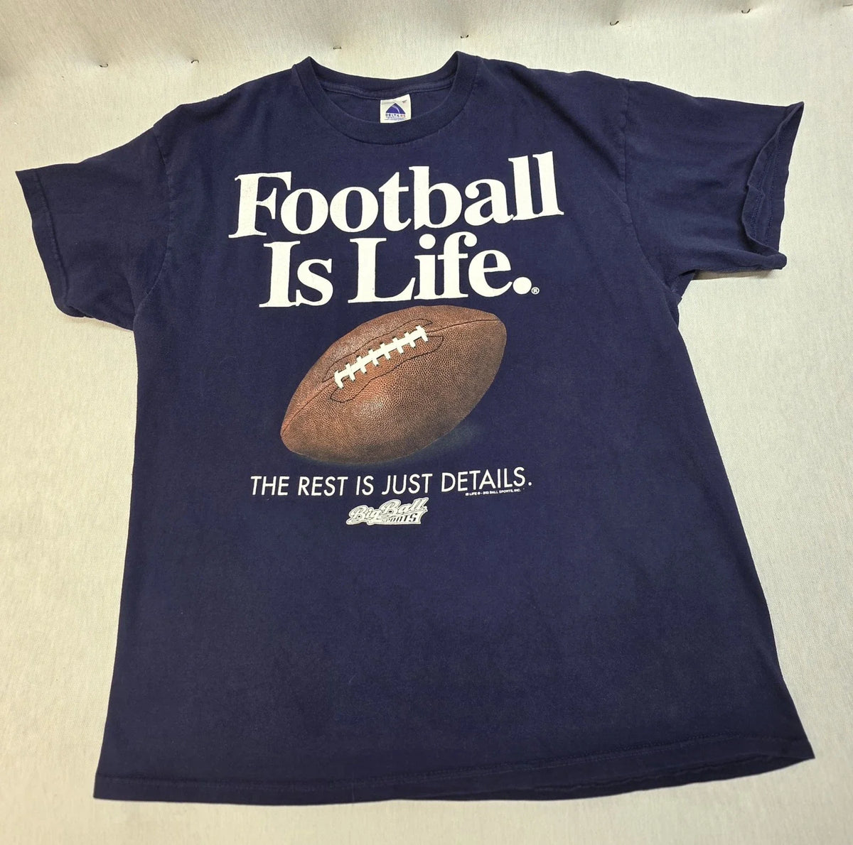 Vintage 90s Big Ball Sports Football Is Life Tee Shirt Mens XLarge Blue Graphic Unisex