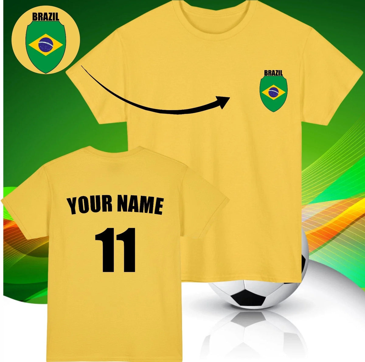 Personalised Brazil Football Custom Name And Number Sports Lover Top Unisex