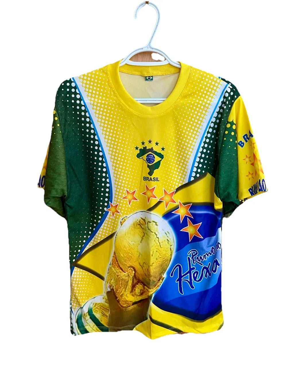NWOT Vintage Brasil Soccer Shirt All Over Print Ronaldo Ronaldinho Fits Small M Unisex