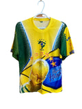 NWOT Vintage Brasil Soccer Shirt All Over Print Ronaldo Ronaldinho Fits Small M Unisex