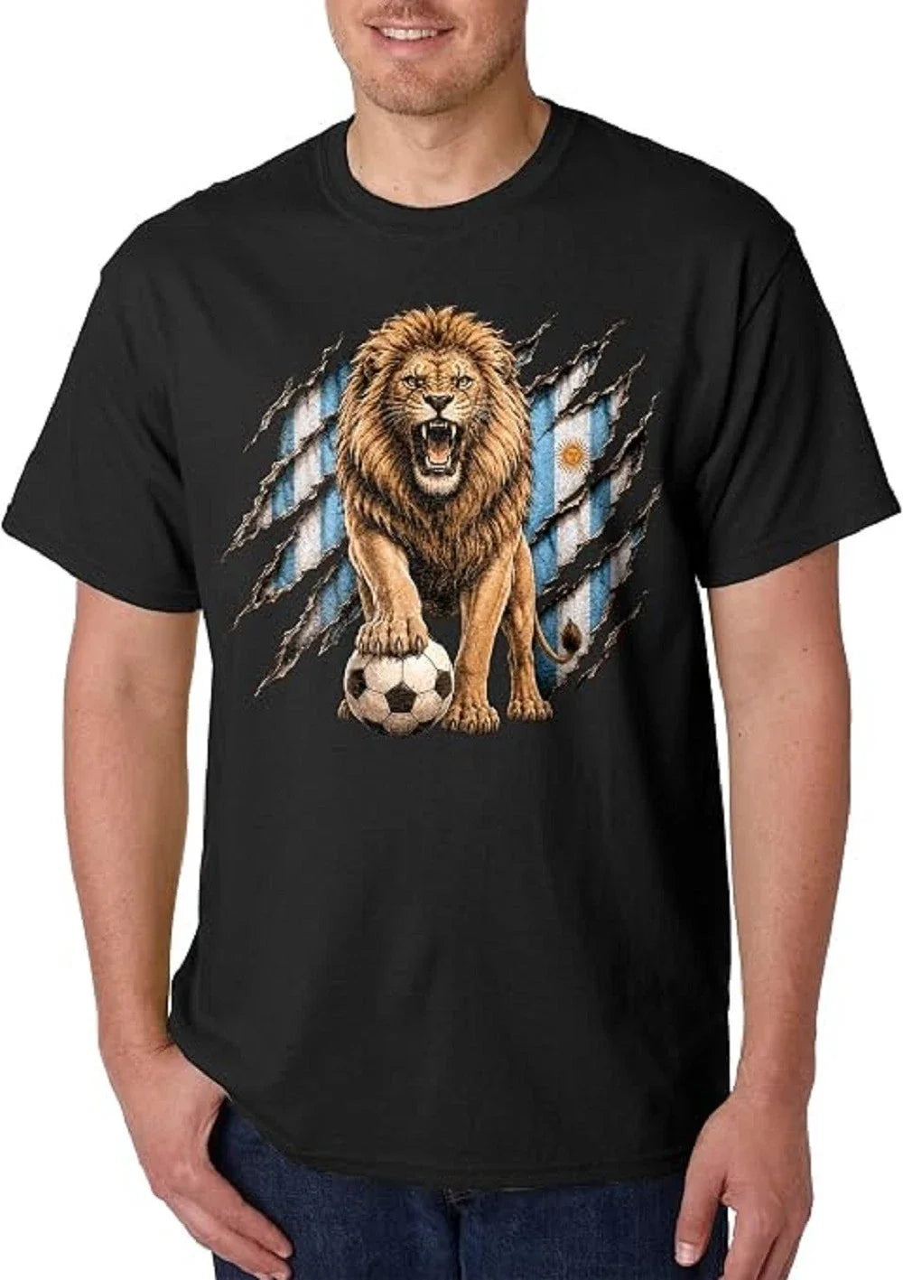 Argentina Flag Lion Soccer Men's Graphic , Messi Design, Football Fan Tee Unisex