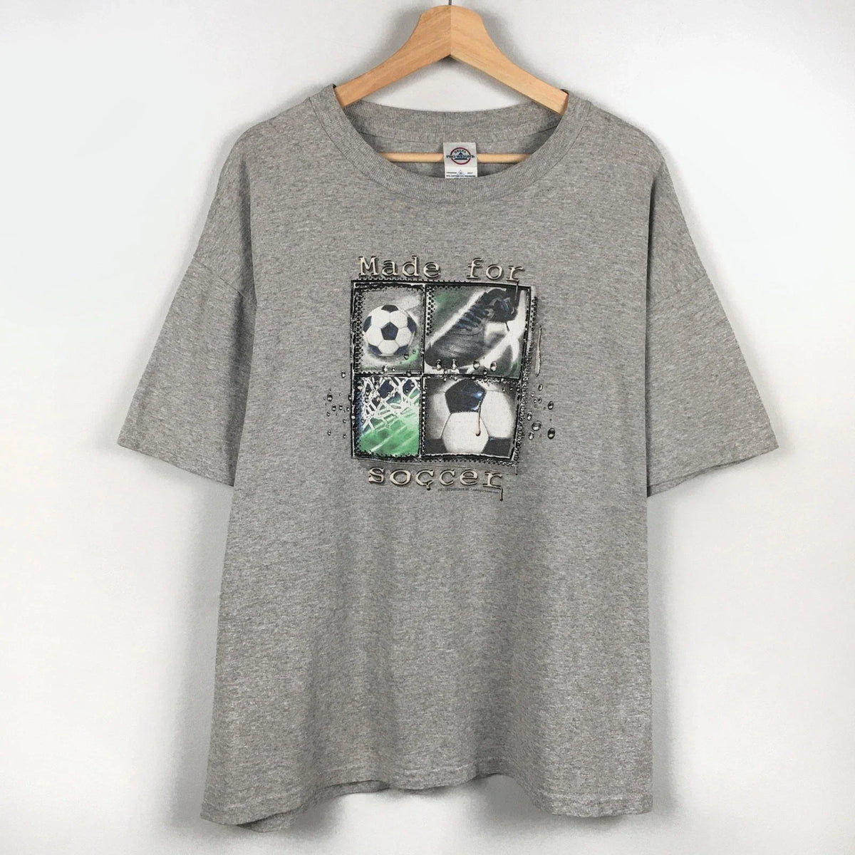 Vintage Y2K Soccer Graphic T Shirt Mens XL Gray Sports World Cup Tee FIFA Unisex
