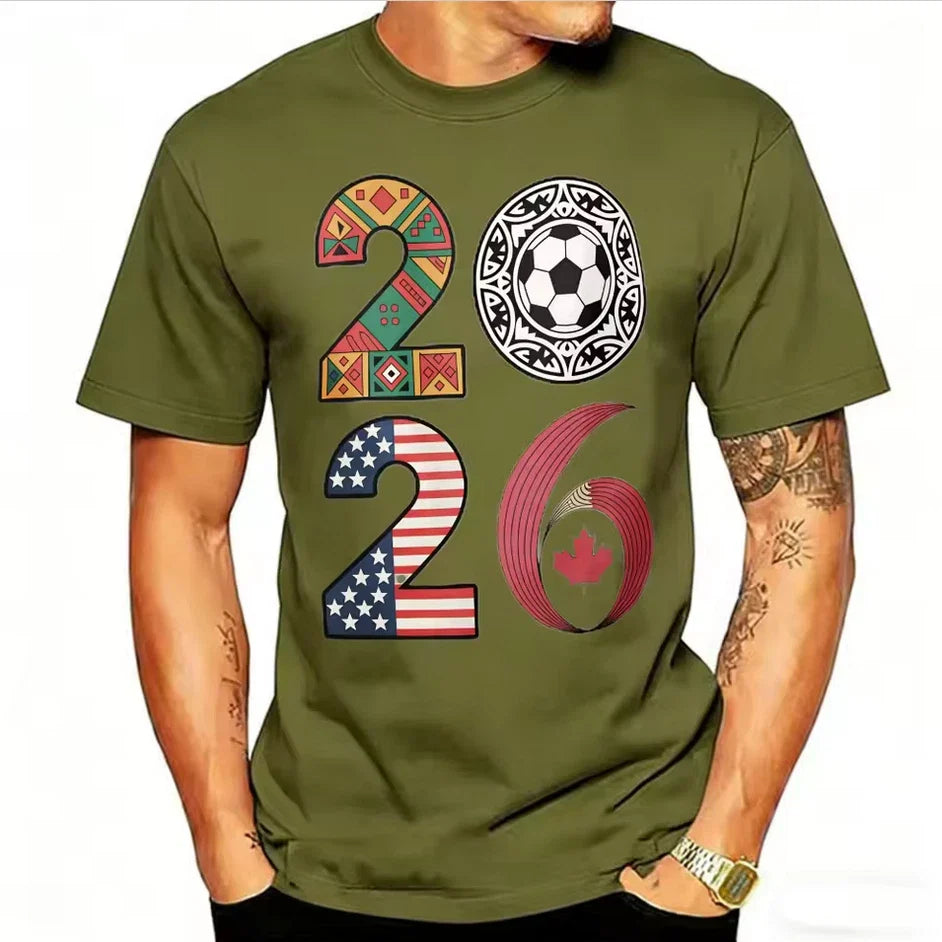 2026 USA Canada Mexico Soccer Fan Tribal Flag Graphic Cotton Printed Tee Unisex