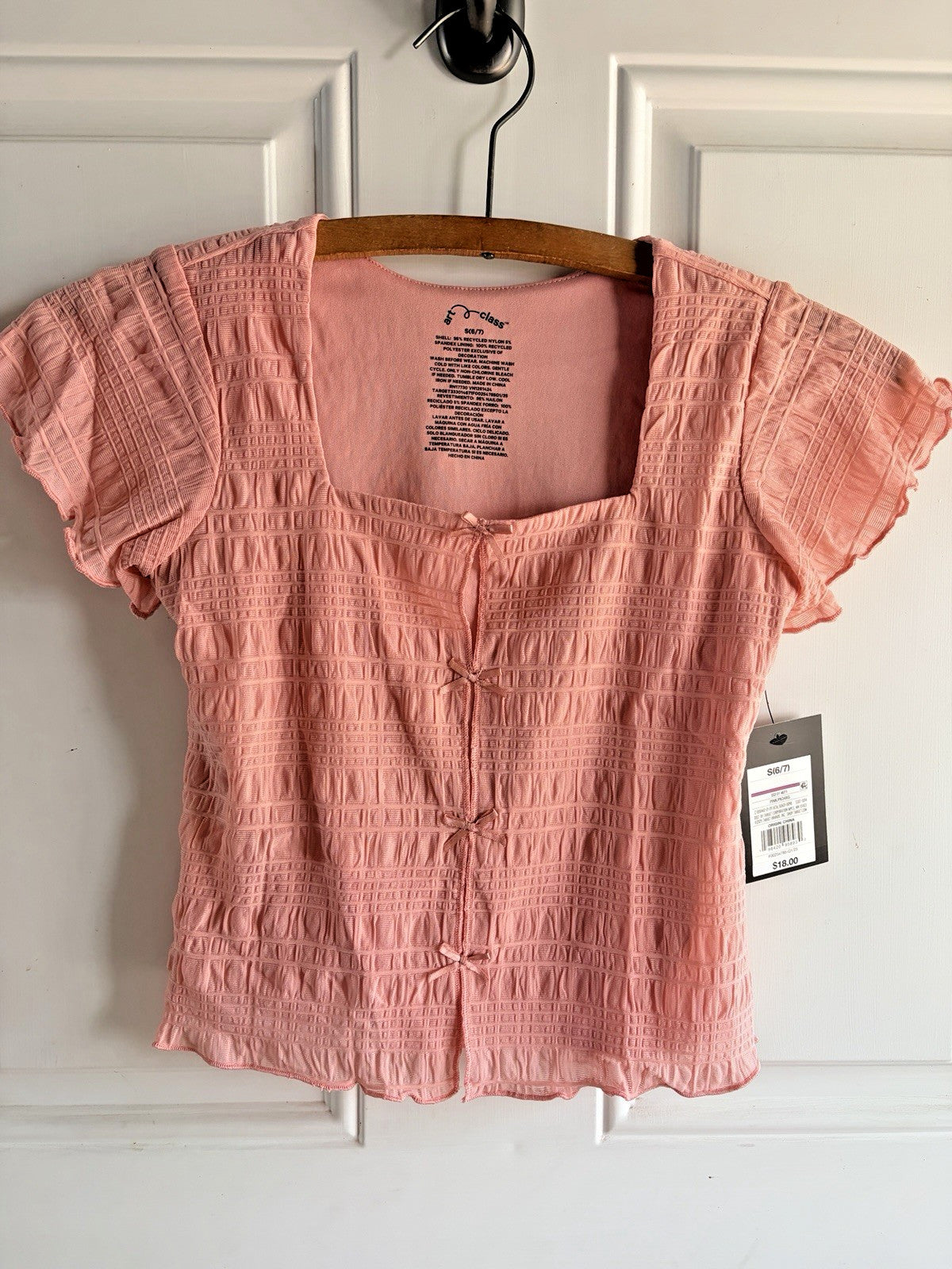 art class Girls Textured Pink Short Sleeve Shirt - Girls Size S (6/7) Unisex