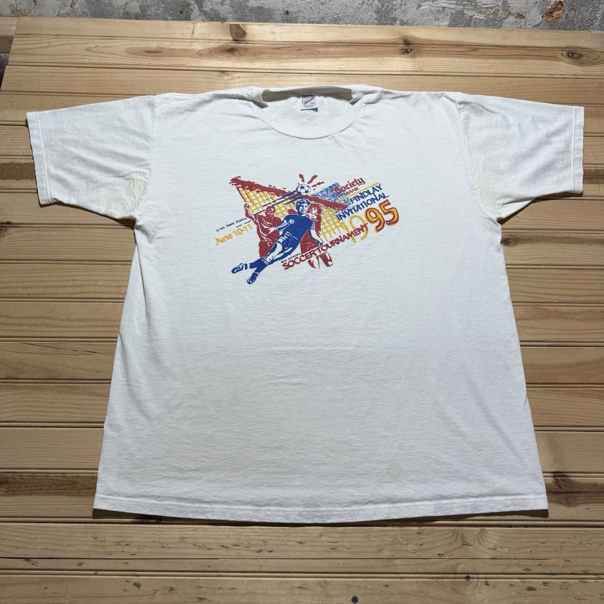 Vintage 90s 1995 Society Bank Findlay Soccer Tournament Graphic Shirt Size XL Unisex