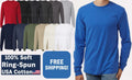 Mens 100% Soft USA Pre-Shrunk Cotton Long Sleeve Fine Jersey Tee XS-4XL Unisex
