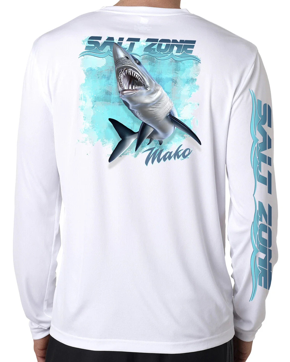 Salt Zone t shirt long sleeve microfiber saltwater fishing uv upf 50+ Mako Shark Unisex
