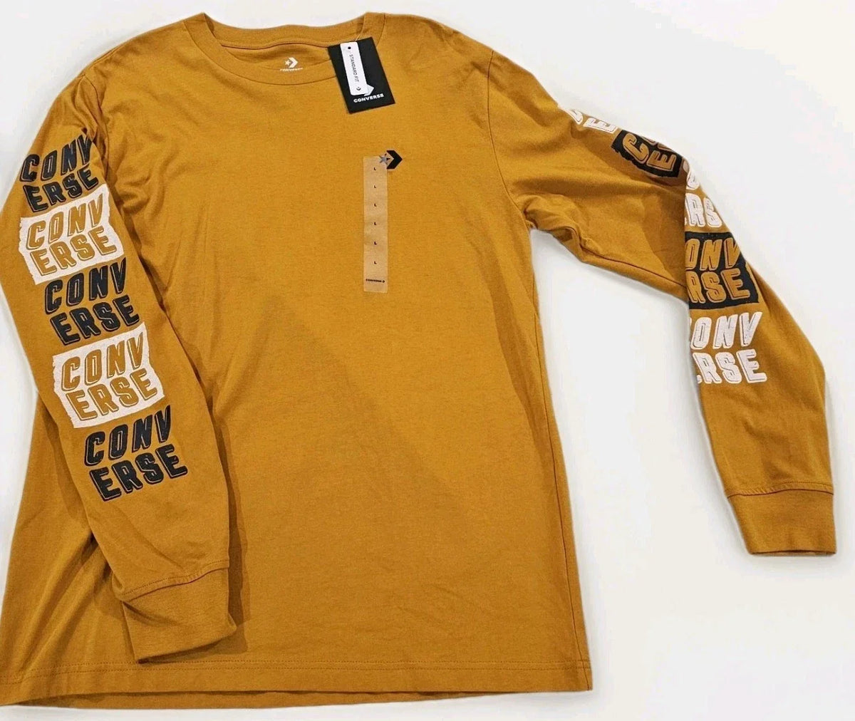 Converse Mens Long Sleeve T Shirt L Large Logo Star Graphics on Sleeves & Chest Unisex