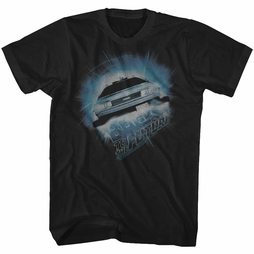 Back To The Future Movie DeLorean Flying Through Time Portal Men's T Shirt Unisex