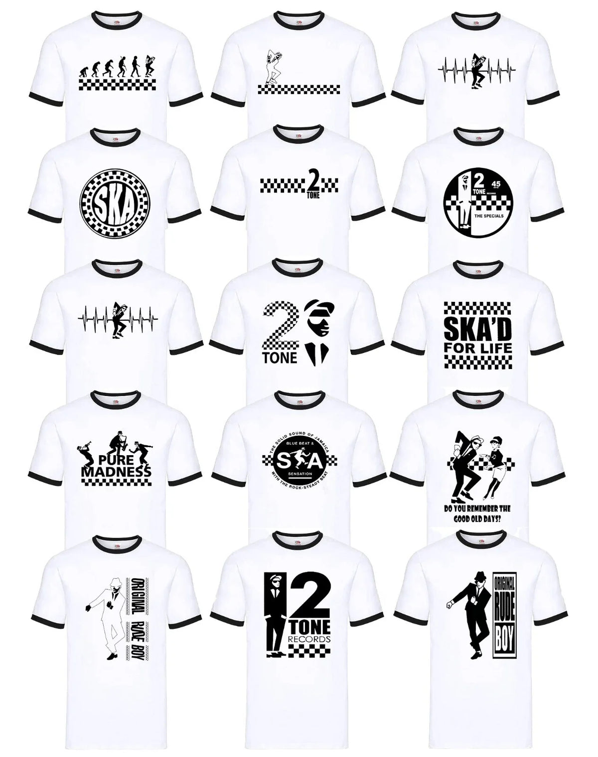 New Tone 2 Rude Ska White Ringer Men's The Specials Reggae Retro Tee Top Unisex
