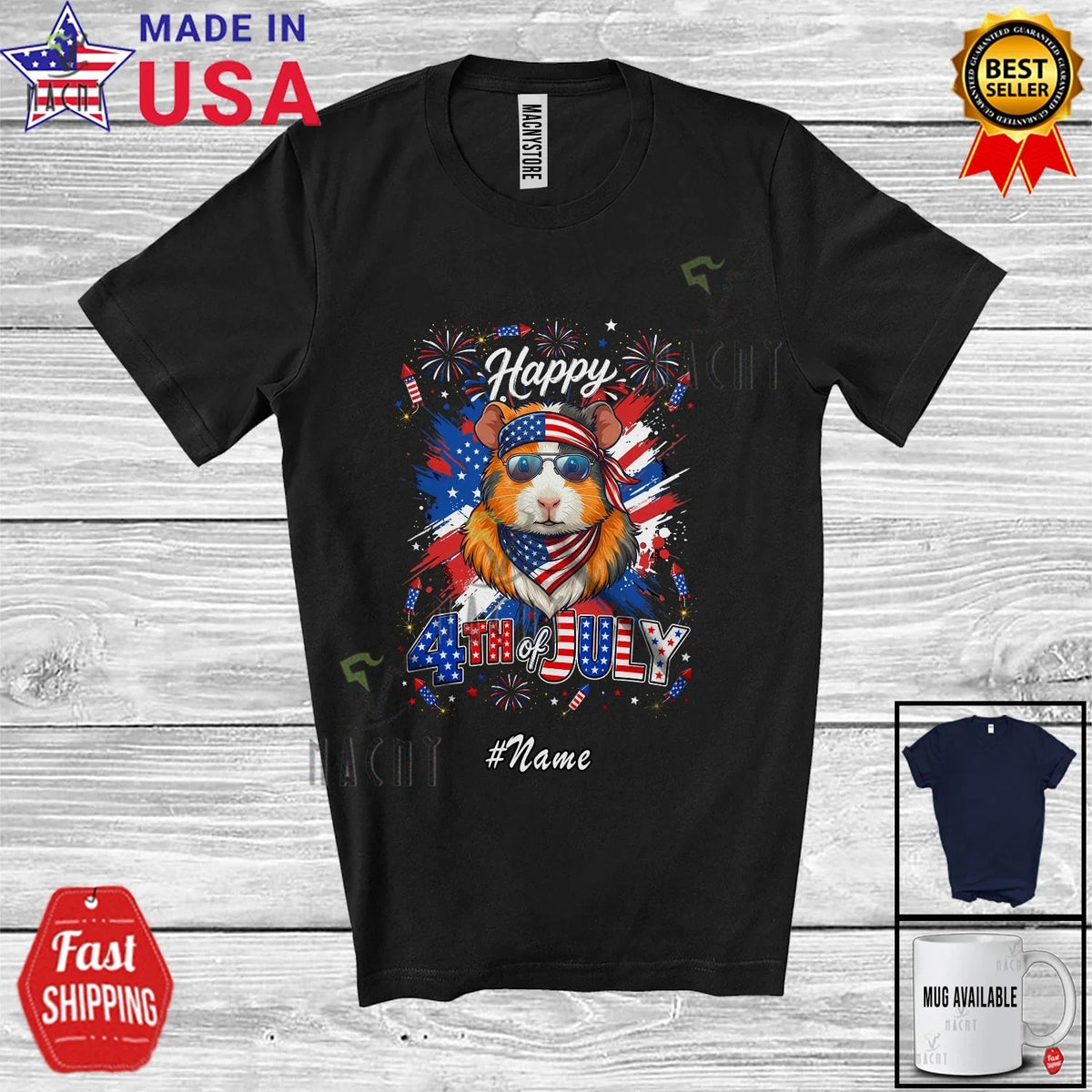 Custom Name Happy 4th Of July; USA Flag Guinea Pig Sunglasses Patriotic Unisex