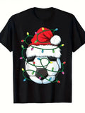Boys' Black Soccer Football Christmas Lights with Santa & Goalpost Print Unisex