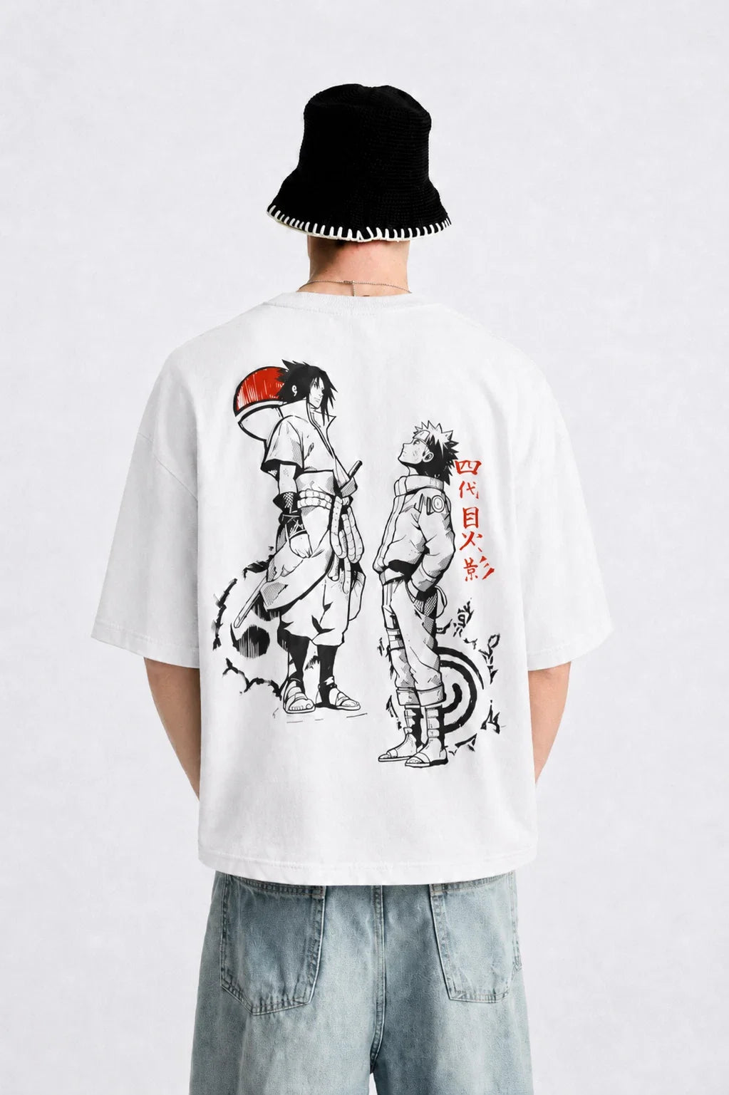 Anime Duo Print Manga Art Streetwear Tee Oversized Graphic T Shirt Unisex