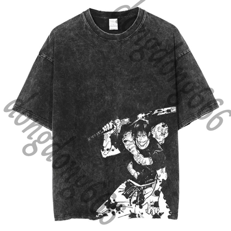 VINTAGE Washed Jujutsu Kaisen Cosplay Fashion Short Sleeves Tee Gift #Z Unisex
