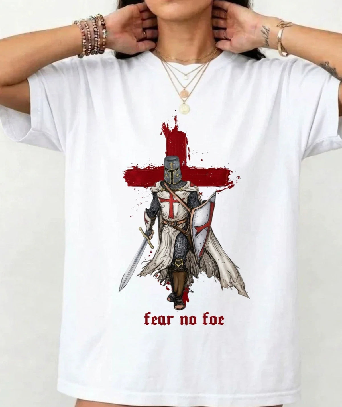 Fear No Foe Medieval Crusader Unisex -St George Cross Warrior Knight Tee Unisex