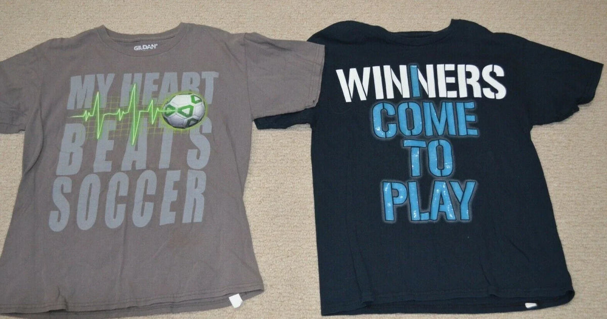 Lot of 2 My Heart Beats Soccer and Winners Come to Play (18-20) 2XL Unisex