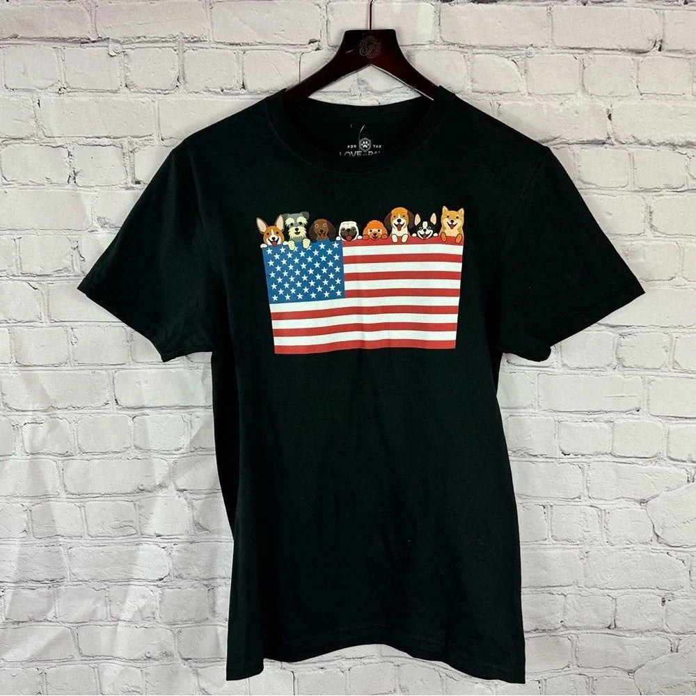 for the love of paws cotton Graphic American Flag Dogs mens S Unisex