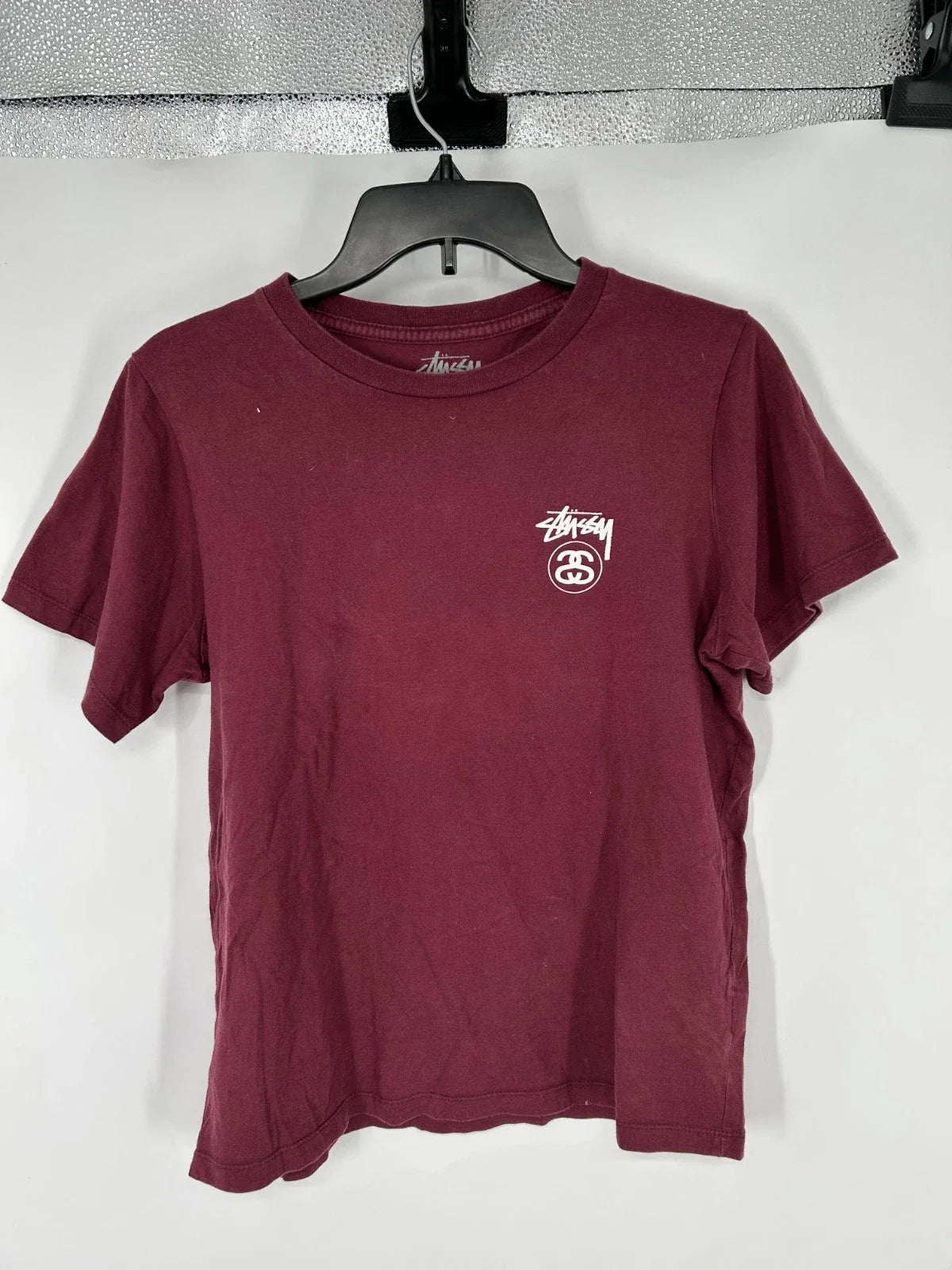 Stssy 8 Ball T Shirt Mens Small Burgundy Short Sleeve Graphic Logo Tee Maroon Unisex