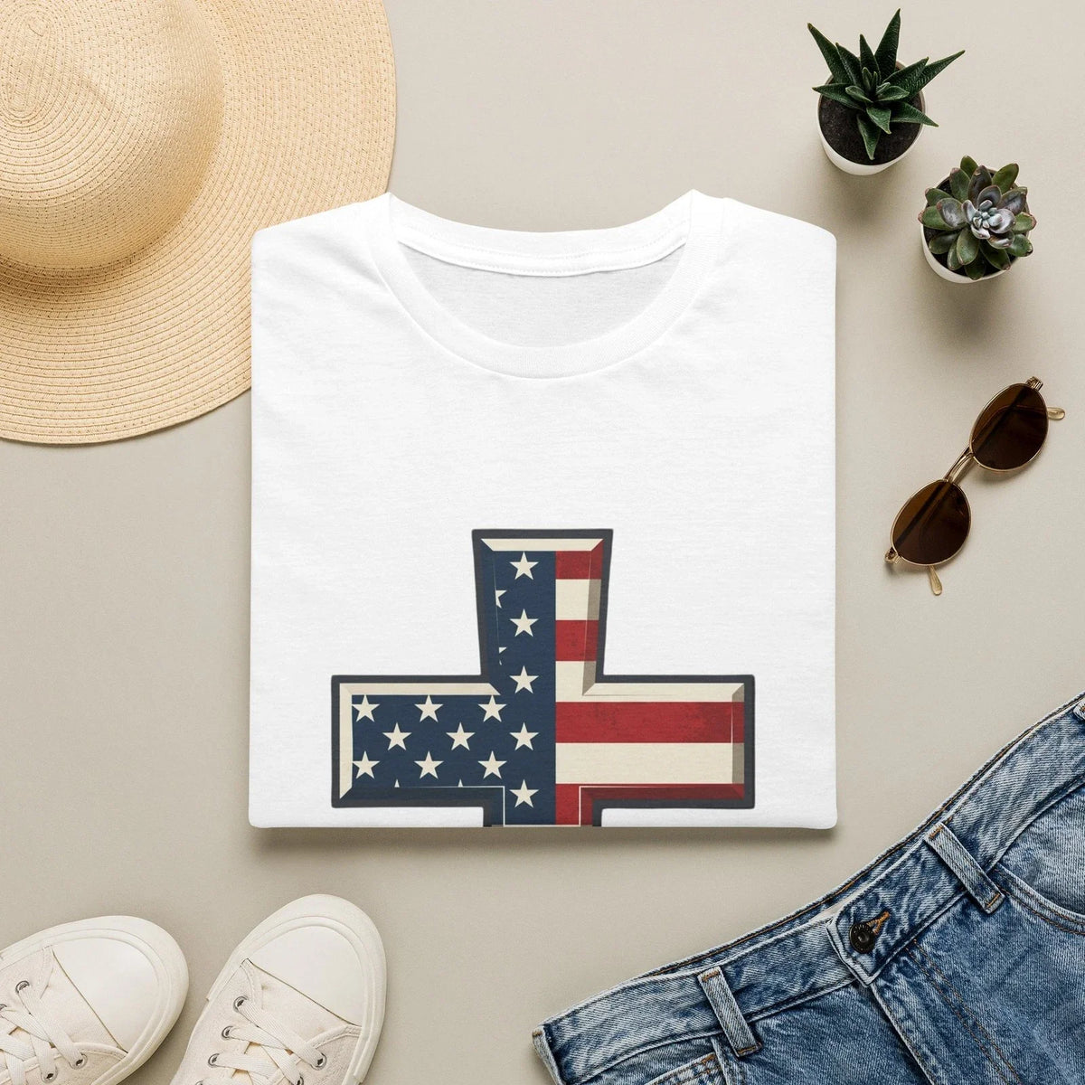 American Flag Cross | Patriotic Cross Tee Unisex