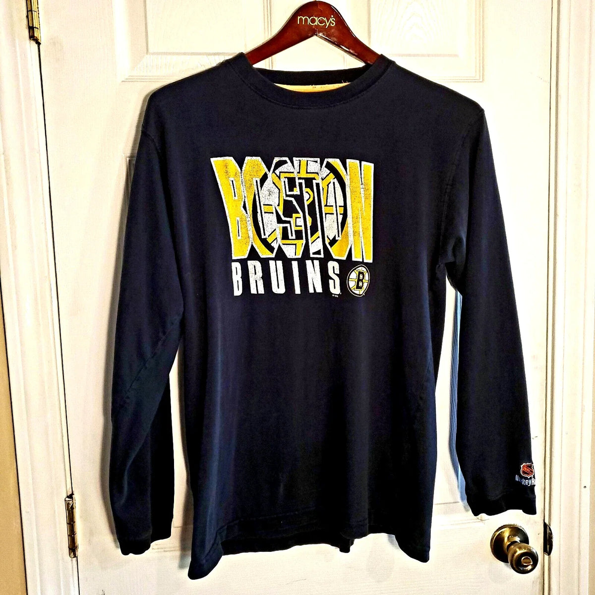 Vintage Hockey Rules BOSTON BRUINS NHL Mens LARGE Long Sleeve Spoked B Unisex