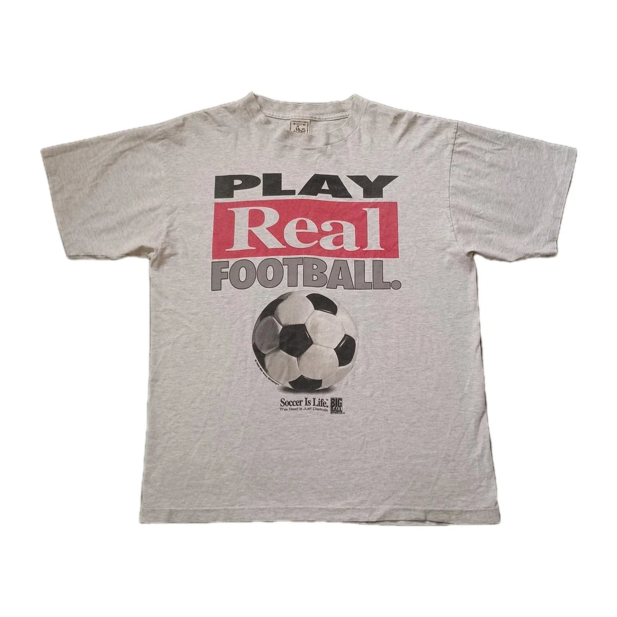 Vtg Big Ball Sports T Shirt Mens XL Gray Play Real Football Soccer Is Life 90s Unisex
