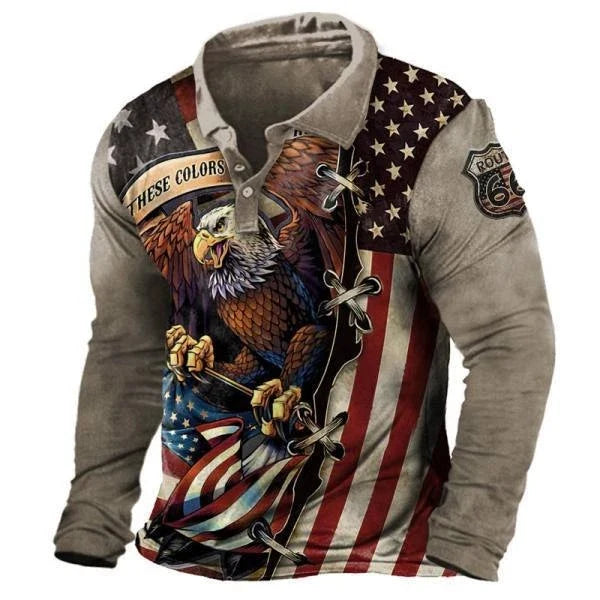 USA flag flag Eagle Route 66 long sleeve shirt polyester Unisex