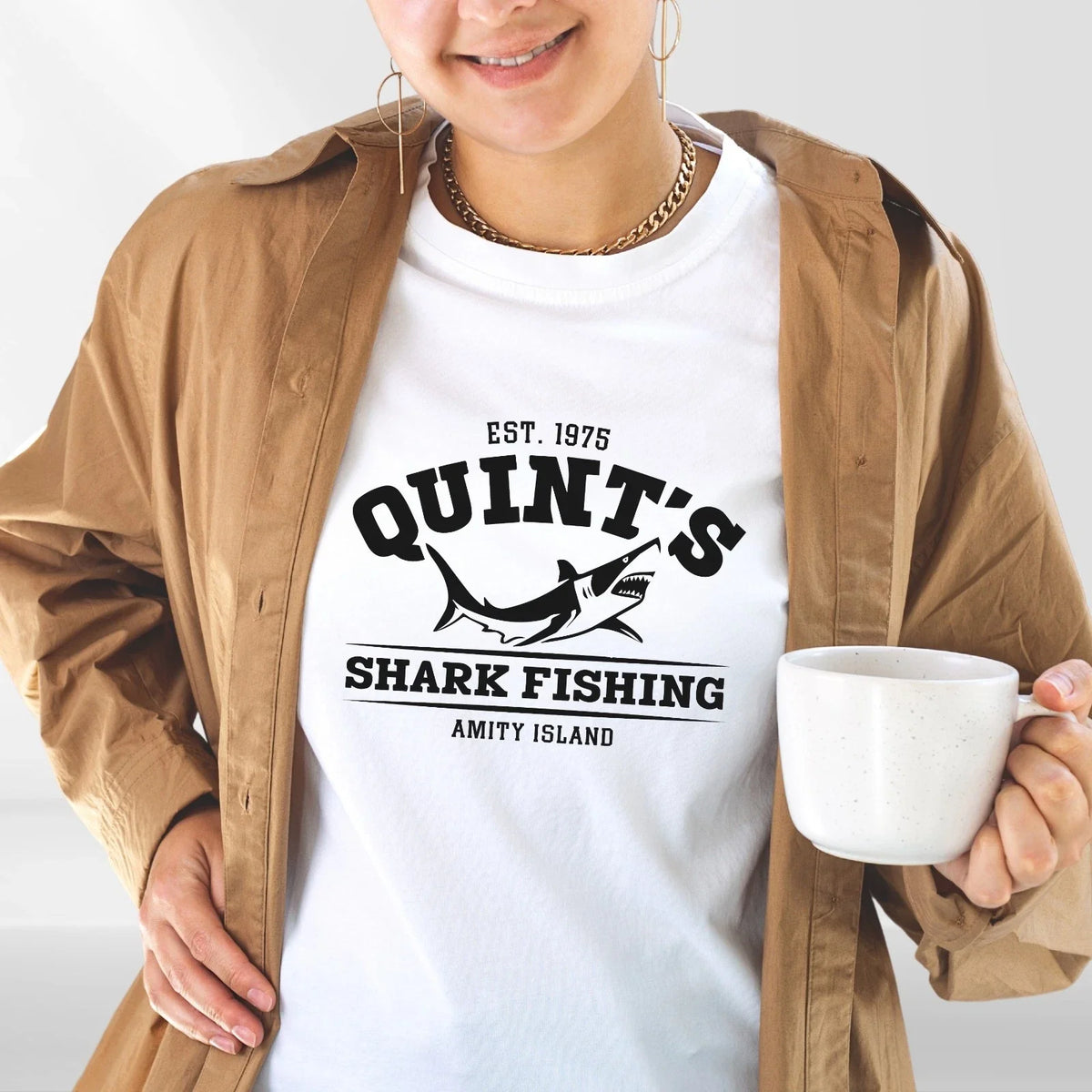 Jaws Quints Amity Island 1975 Shark Fishing Movie Tee Unisex