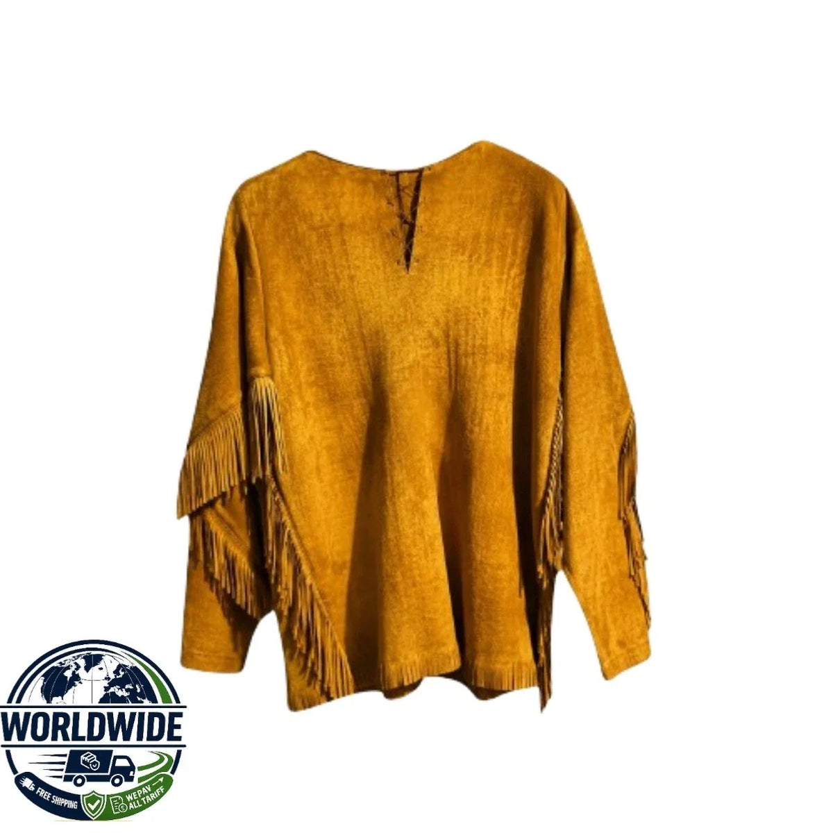 Men's Buckskin Fringe Leather Shirt Western Boho Hippie Festival Tunic Unisex