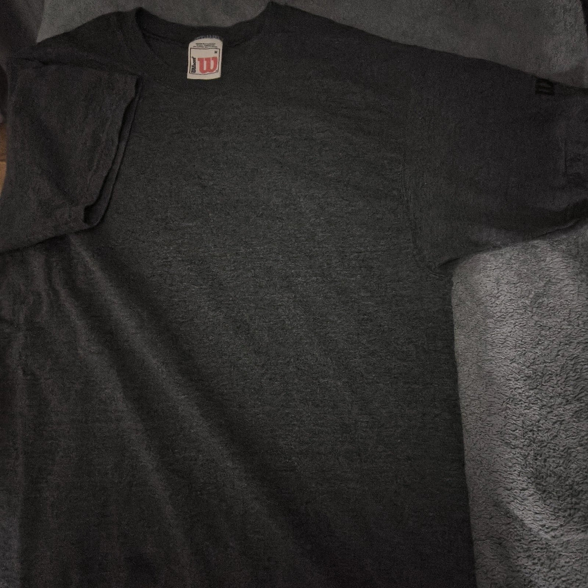 Vintage Wilson Shirt Mens Charcoal Grey Blank Crewneck Tee Made USA Cotton 90s Unisex