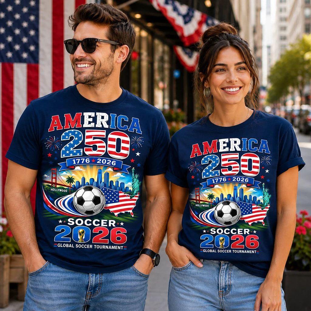 America Soccer 2028 Stadium Skyline Tee | USA Flag Futbol Design Unisex