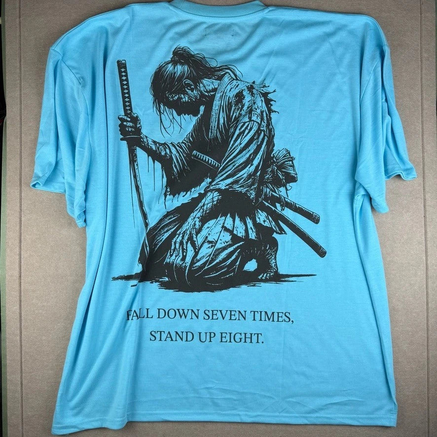 BrandMakers Fallin Samurai Men 4XL Blue Japanese Samurai Sword Graphic Tee Unisex