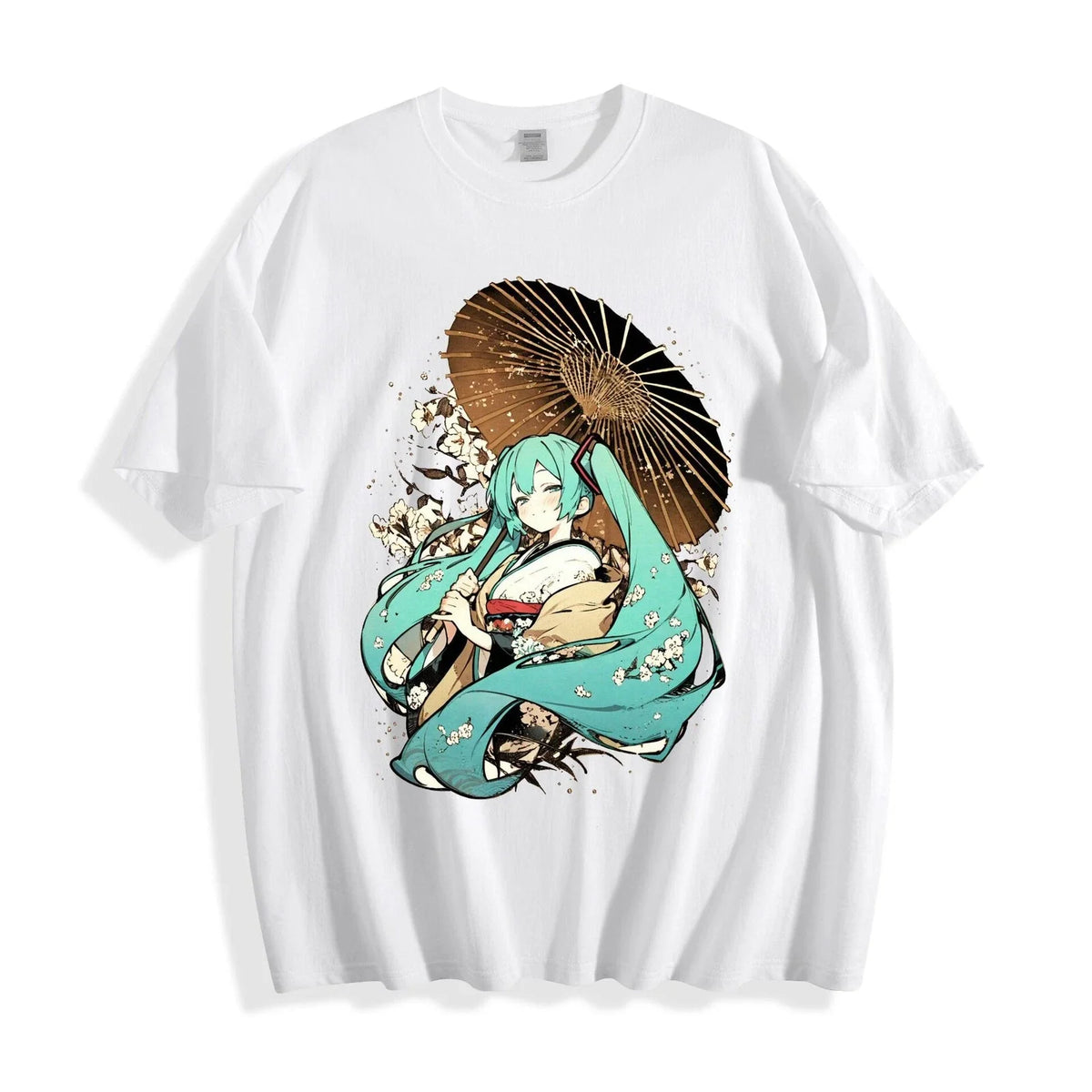 Hatsune Miku Sakura Kimono Tee - Umbrella Cherry Blossom Vocaloid Anime Unisex