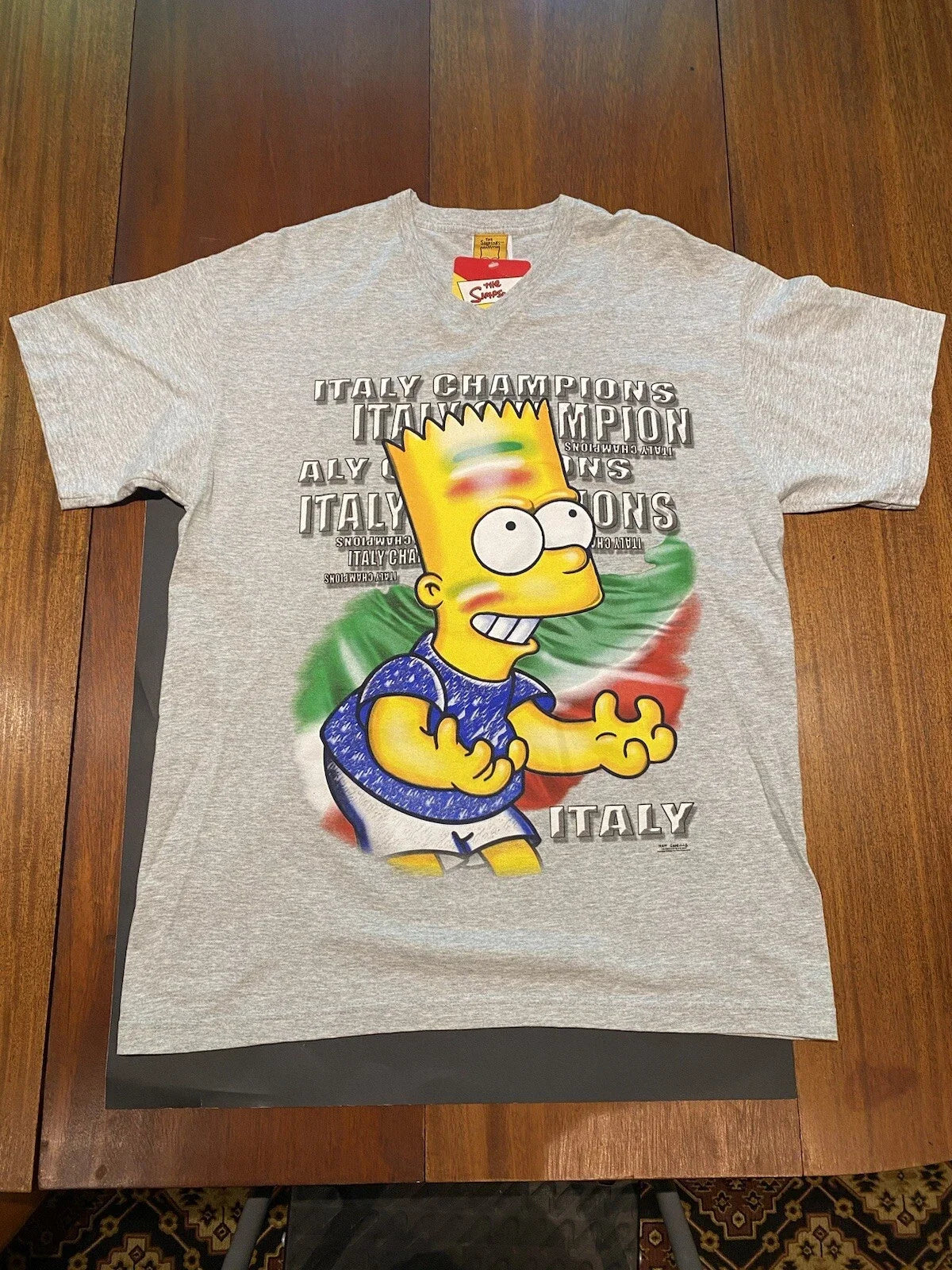 Italy Soccer Bart Simpson Champions Euro 2000 T shirt Y2K New XL Vintage Unisex