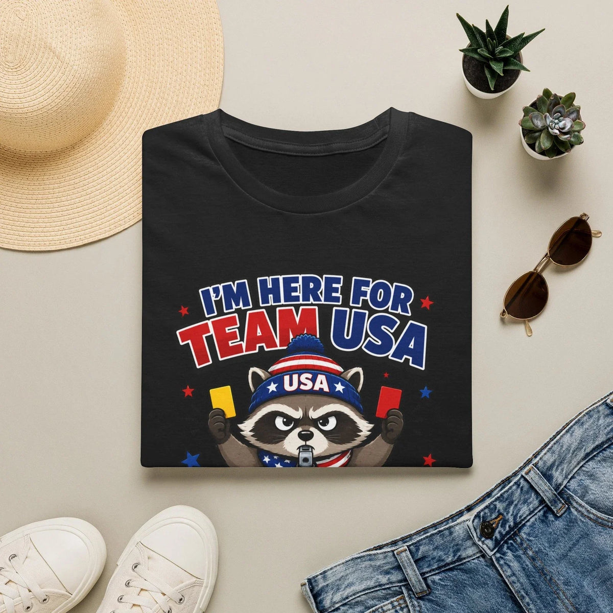 I'm Here For Team USA raccoon soccer referee | USA fan tee Unisex