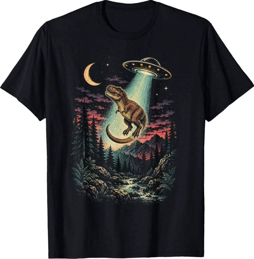 Funny T-Rex Retro Dinosaur Flying Saucer Alien Abduction T-Shirt