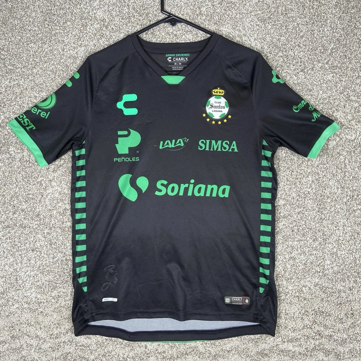 Santos Laguna Jersey Mens Medium Black Mexico Away Soccer Jersey Futbol Charly Unisex