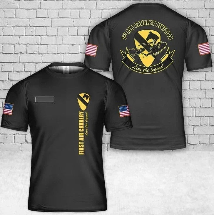 Custom Name US Army 1st Air Cavalry Division Air Cav Live The Legend 3D T Shirt Unisex