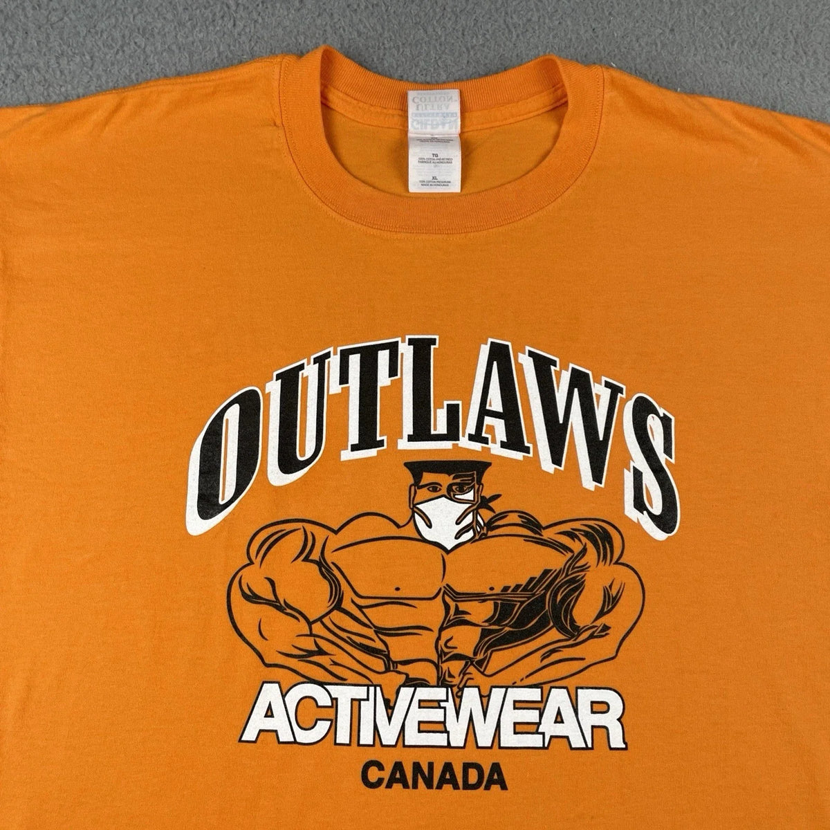 Vtg Outlaws Activewear Canada Back With A Vengeance Gym Shirt XL Gildan Orange Unisex