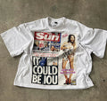 Y2K Graphic Print Men Oversized Streetwear Newspaper Punk Top White Tee Unisex
