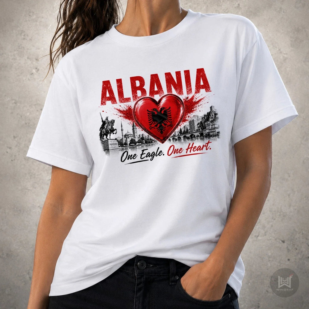 Albania t shirt flag football 2026 tee gift heart soccer fan top art all sizes Unisex