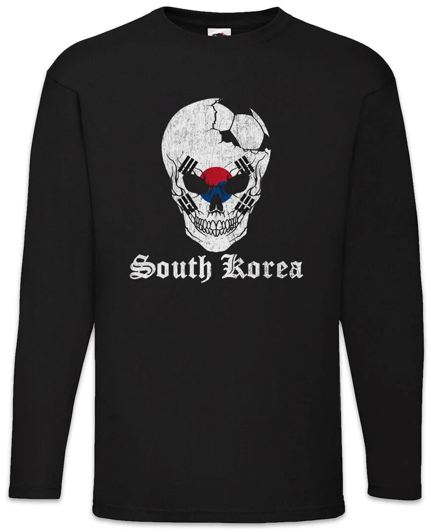 South Korea Football Skull I Men's Long Sleeve Soccer Flag World Unisex