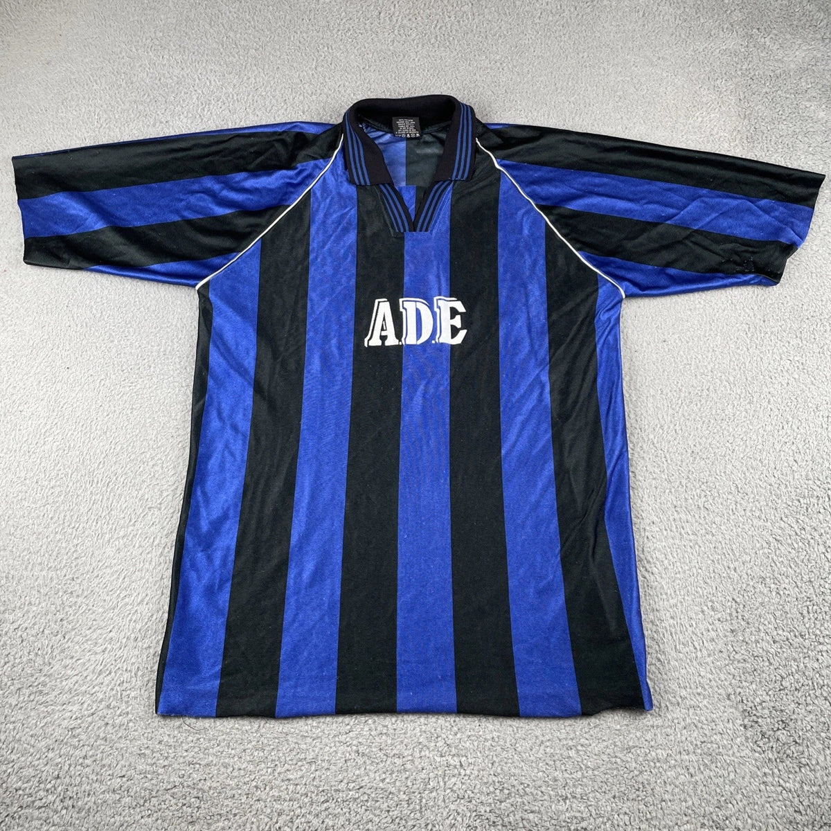 Vintage Soccer Jersey XL Shirt A.D.E #2 Iridescent Black & Blue Futbol Unisex