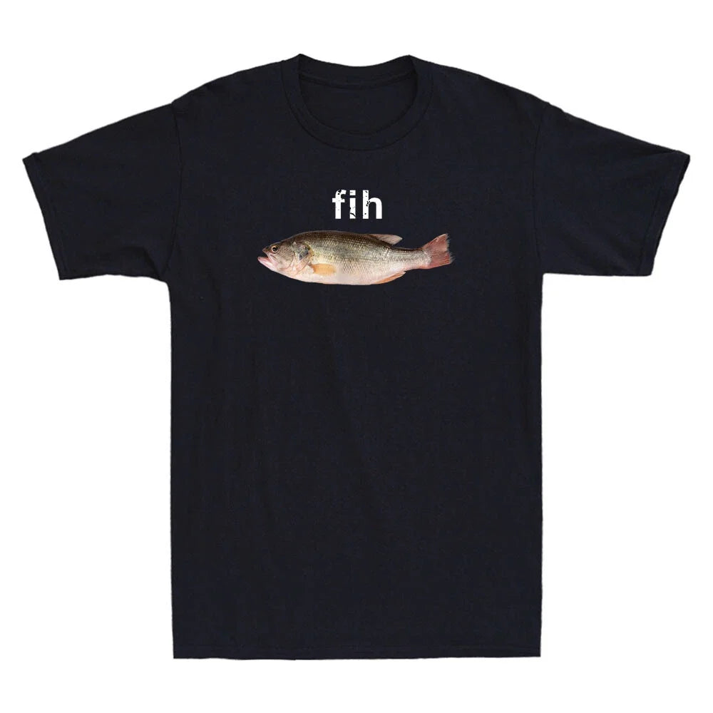 "Fih" Funny Misspelled Fish Meme, Simple Humor Joke Men's Short Sleeve Unisex