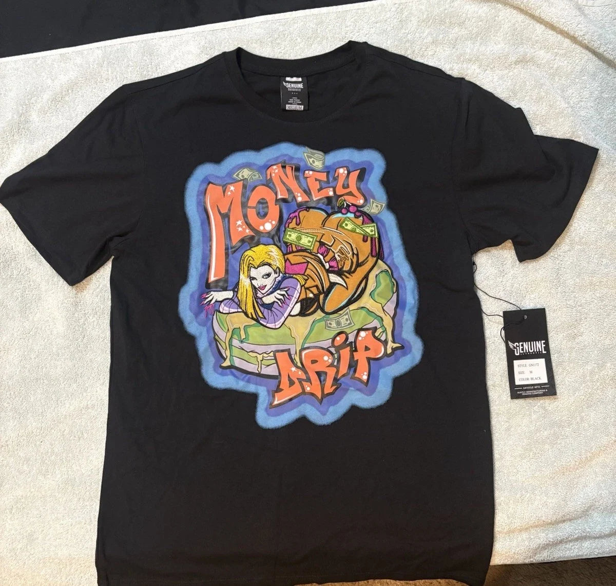 Genuine Authentic Men's Money Drip Graphic Print Crew Neck Size M Unisex