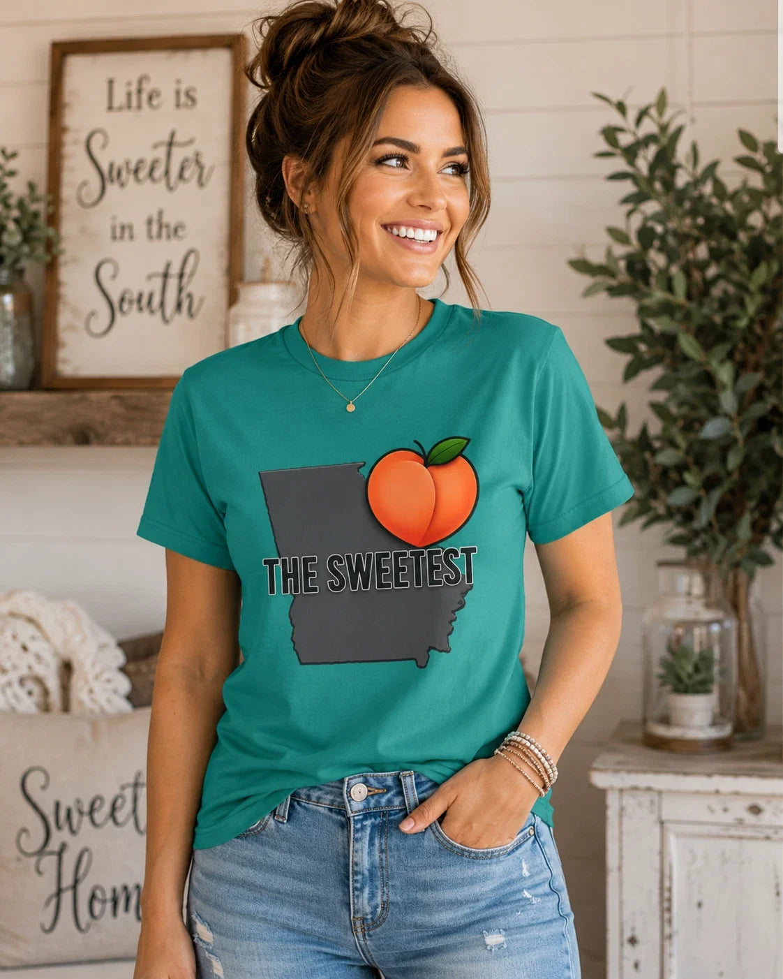 The Sweetest Georgia Peach Southern Graphic Tee Soft Cotton Unisex Unisex