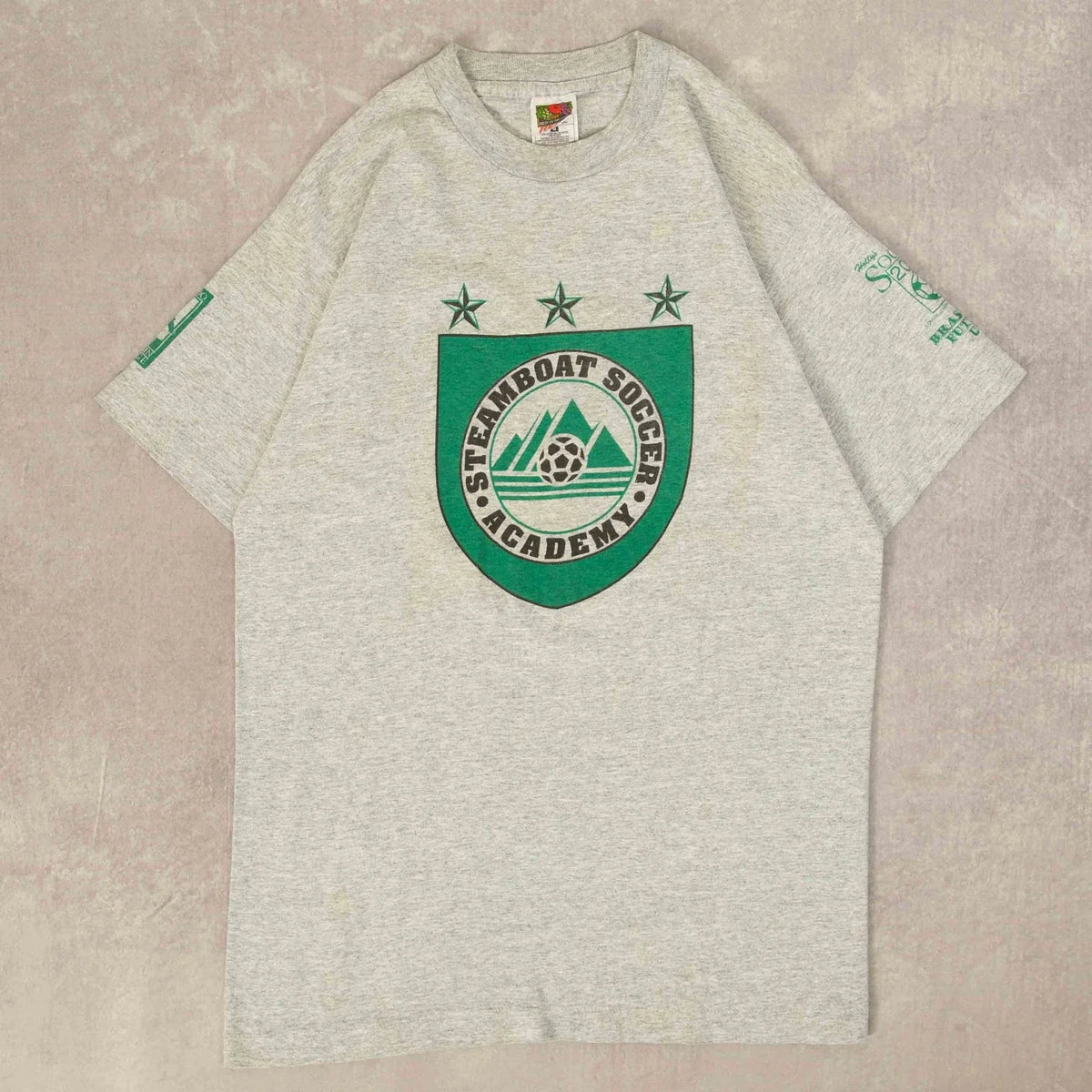 Fruit Of The Loom Vintage Steamboat Soccer Academy Graphic M Mens Grey Unisex