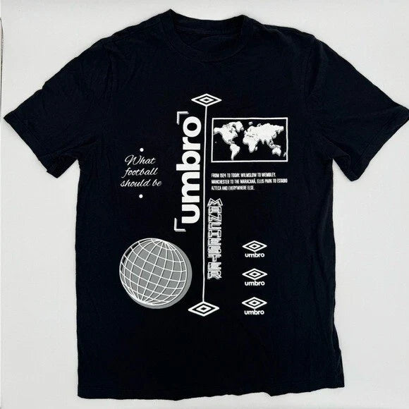 Umbro Black Graphic Size M Manchester World Map Globe Soccer Tee Unisex
